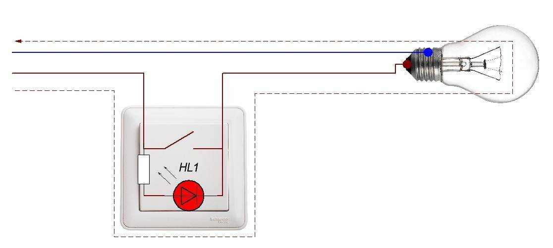 Выключатель с индикатором подключение. Схема подключения светодиодной подсветки с выключателем. Выключатель с диодной подсветкой схема подключения. Выключатель света со светодиодом схема подключения. Схема включения светодиода в выключателе.