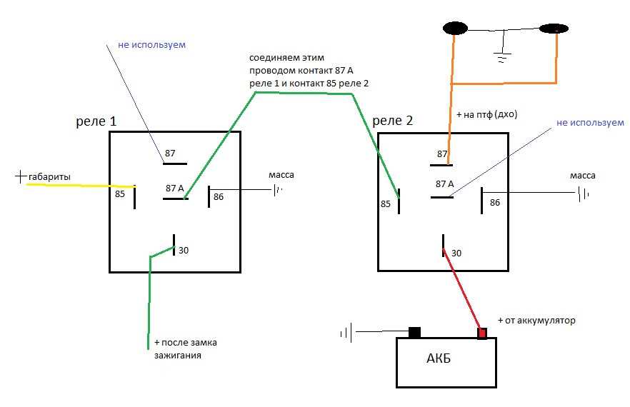 Схема подключения реле противотуманных фар 4 контактное