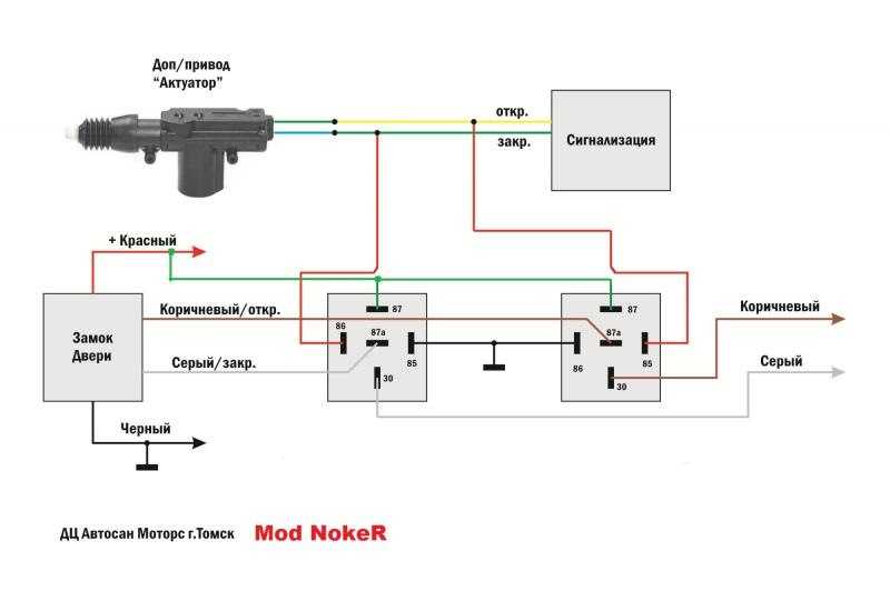 Схема подключения центрального замка через реле