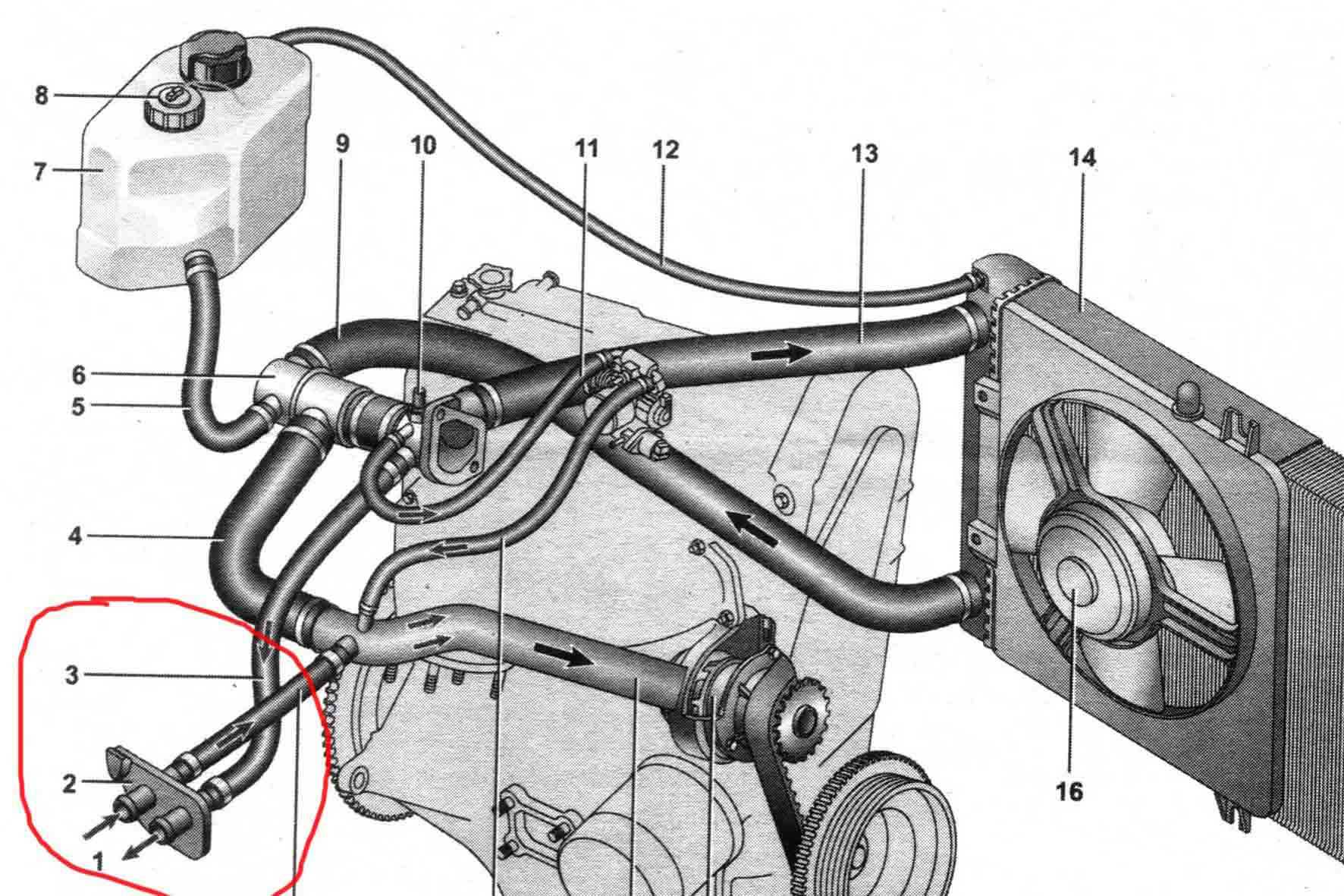 Схема охолодження ваз 2110