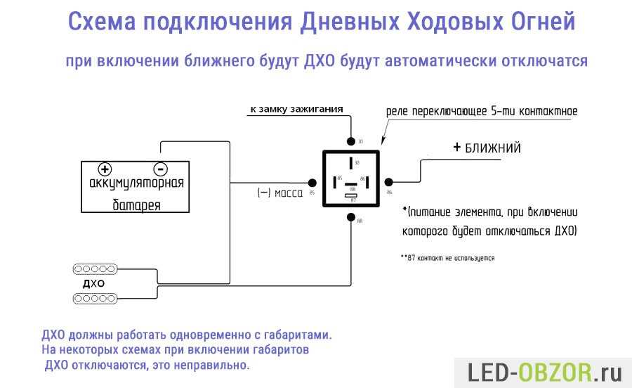 Как подключить ходовые огни, схема подключения дхо